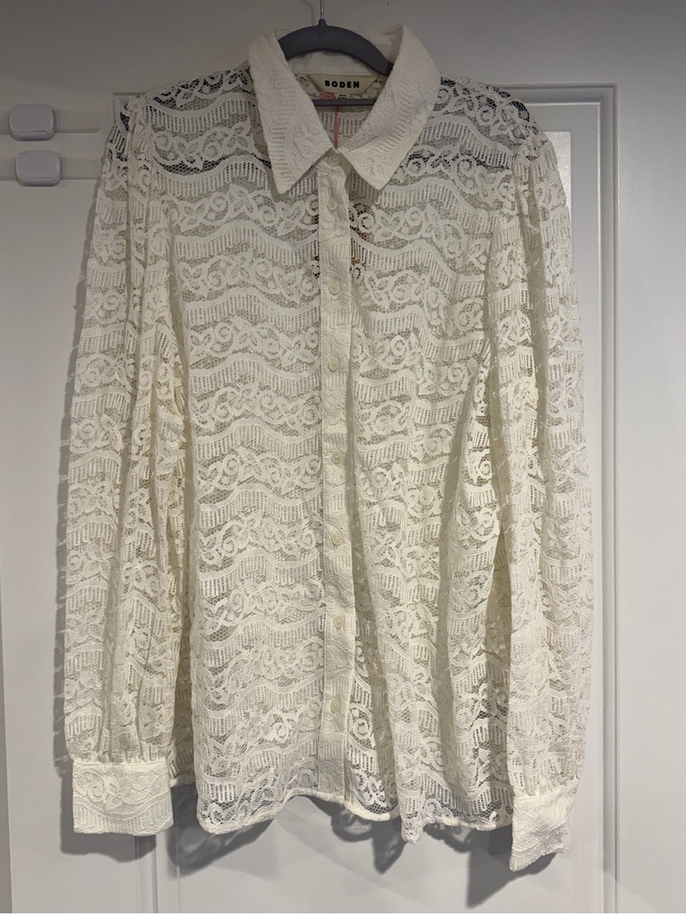 Boden Lace Long Sleeve Button Down Blouse Women's Size US 16-18 Ivory NWT